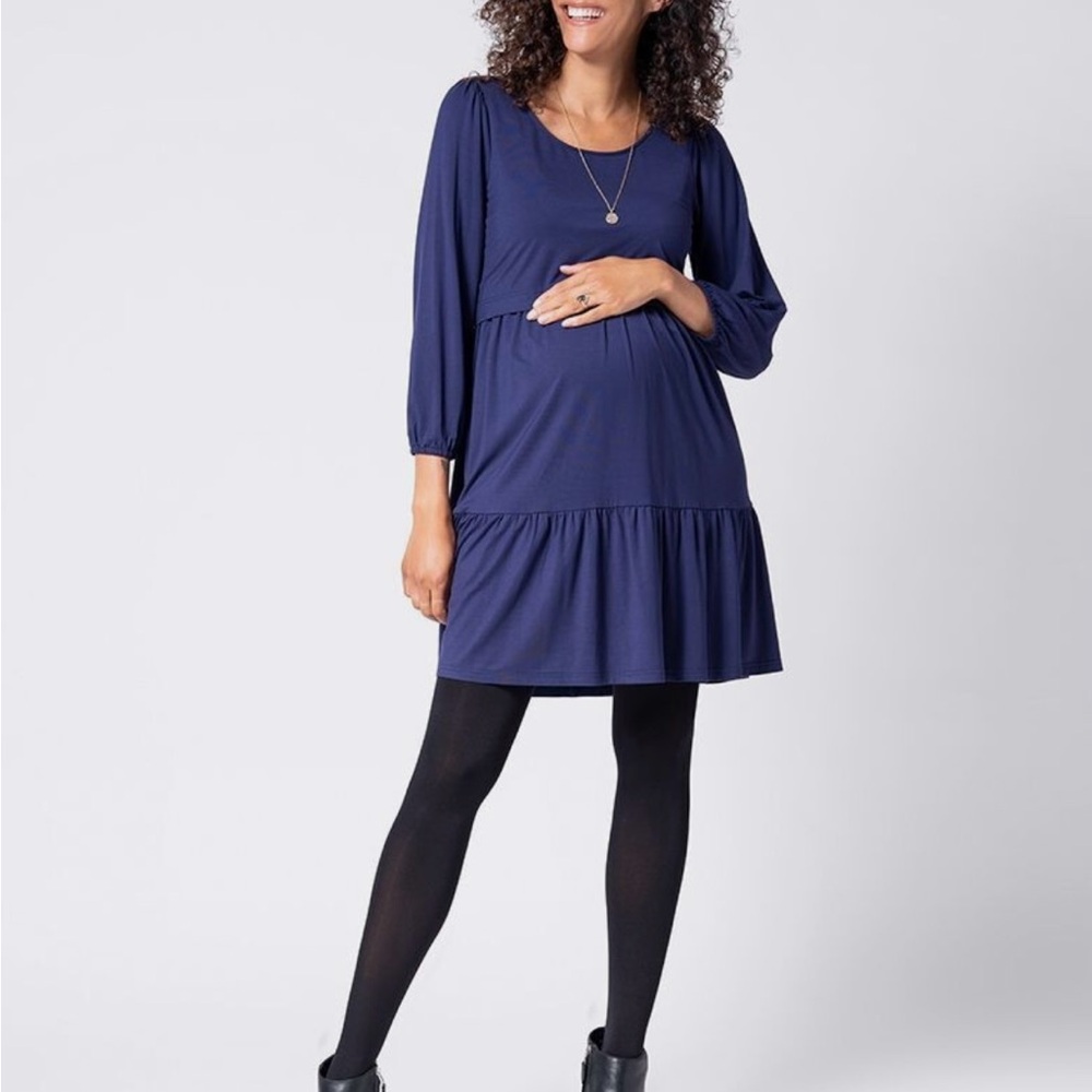 Seraphine Navy Maternity Tiered Lift Up Dress